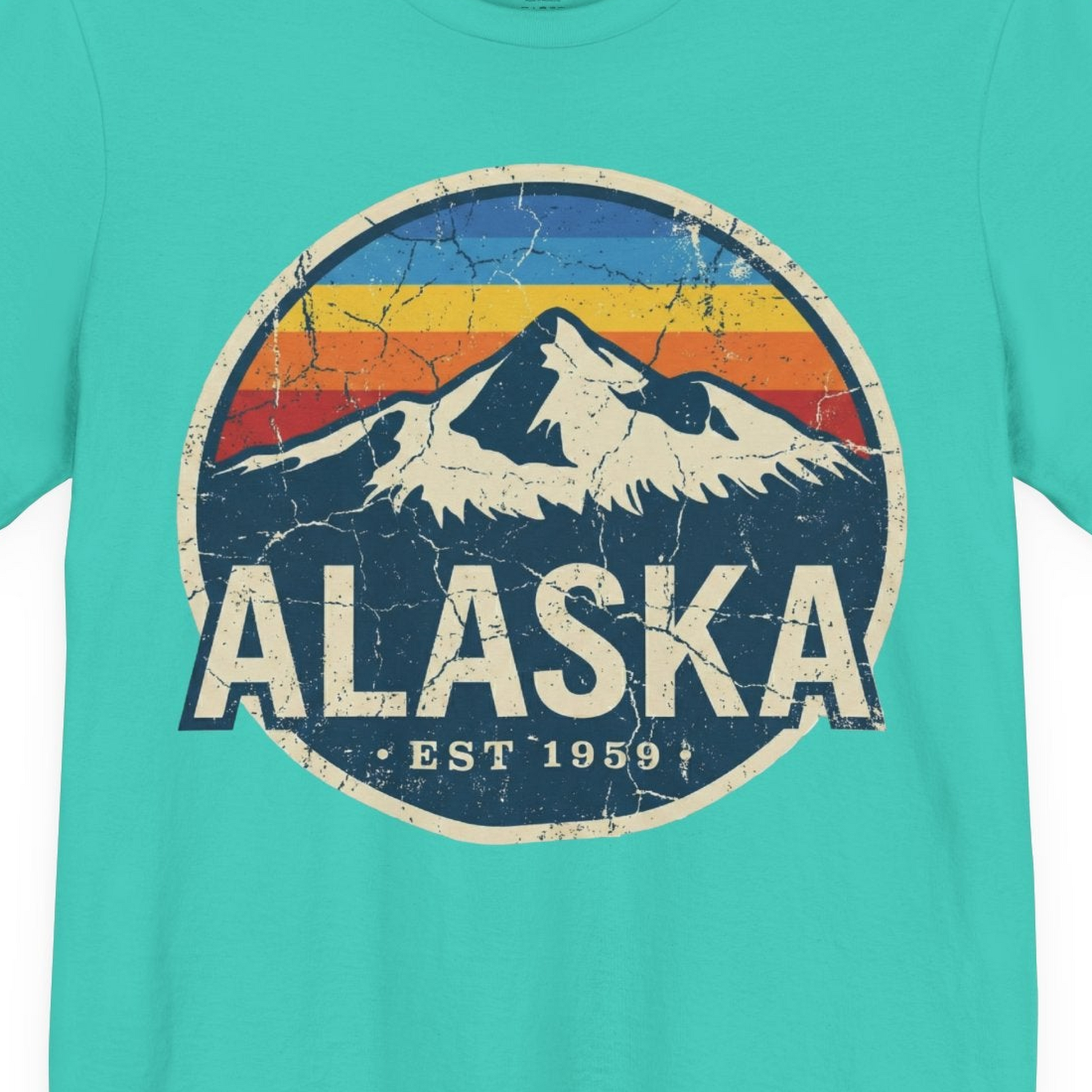 Alaska Vintage Shirt Premium T-Shirt – Teal – Alaska Cruise Shirts Close Up