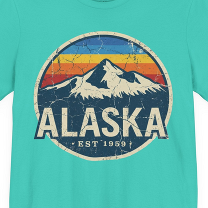 Alaska Vintage Shirt Premium T-Shirt – Teal – Alaska Cruise Shirts Close Up