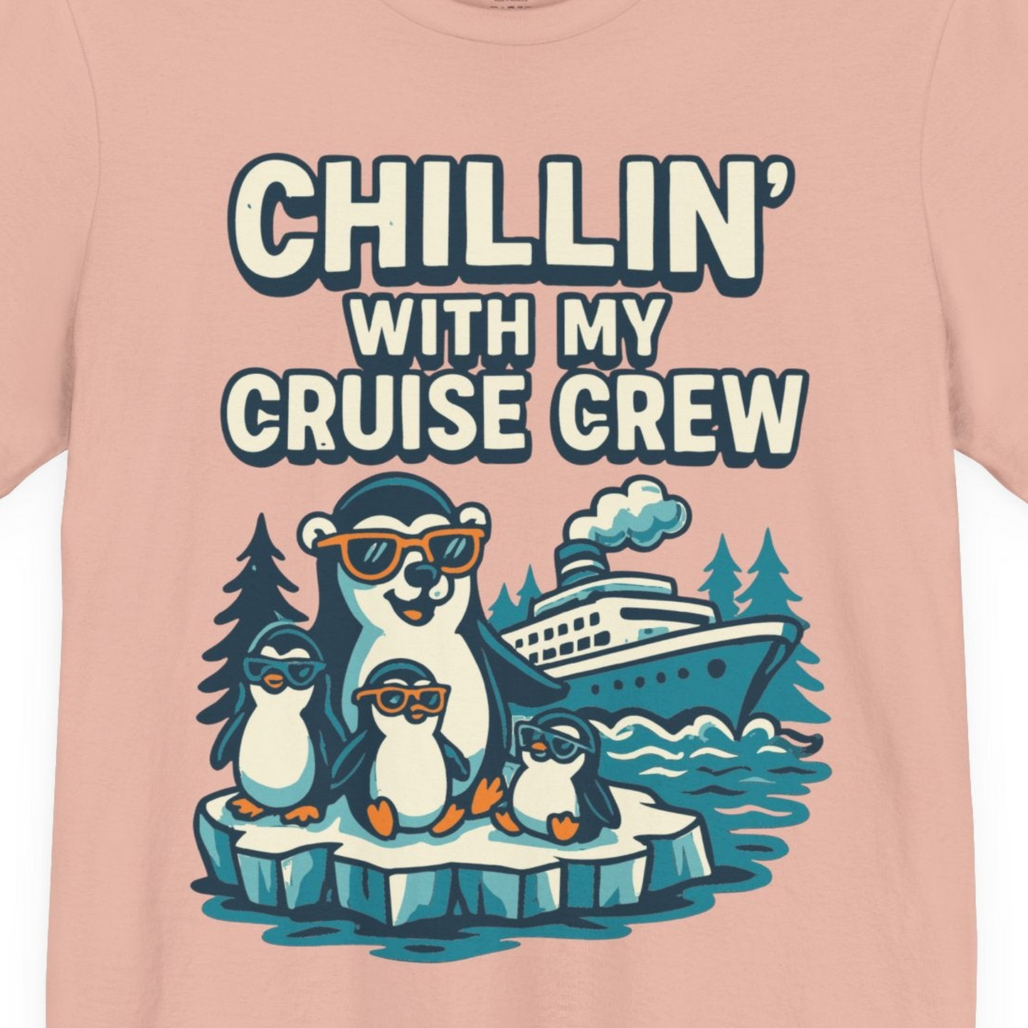 Chillin With My Cruise Crew Cute Penguins Alaska Cartoon Shirt — Premium Tee Premium T-Shirt – Peach – Alaska Cruise Shirts Close Up