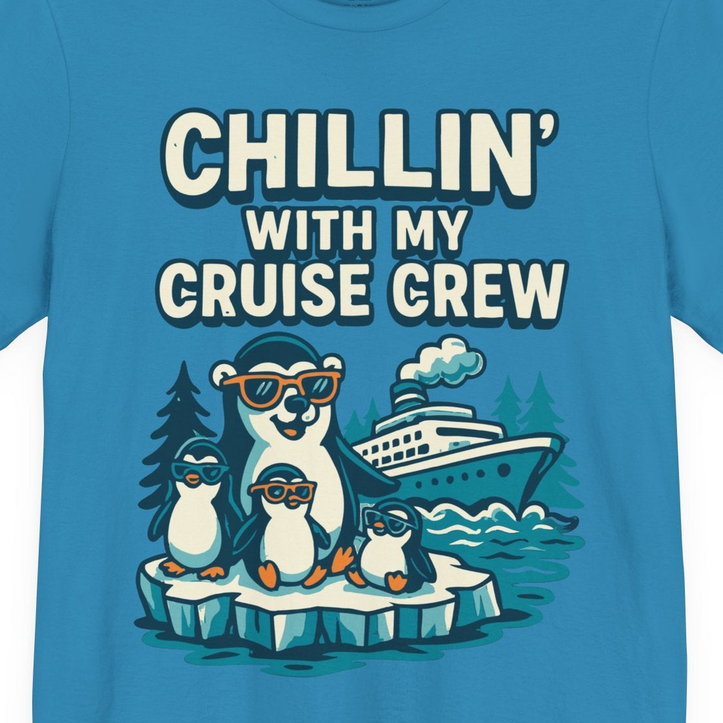 Chillin With My Cruise Crew Cute Penguins Alaska Cartoon Shirt — Premium Tee Premium T-Shirt – Aqua – Alaska Cruise Shirts Close Up