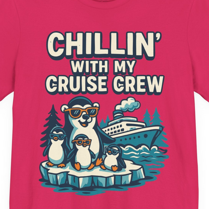 Chillin With My Cruise Crew Cute Penguins Alaska Cartoon Shirt — Premium Tee Premium T-Shirt – Fuchsia – Alaska Cruise Shirts Close Up