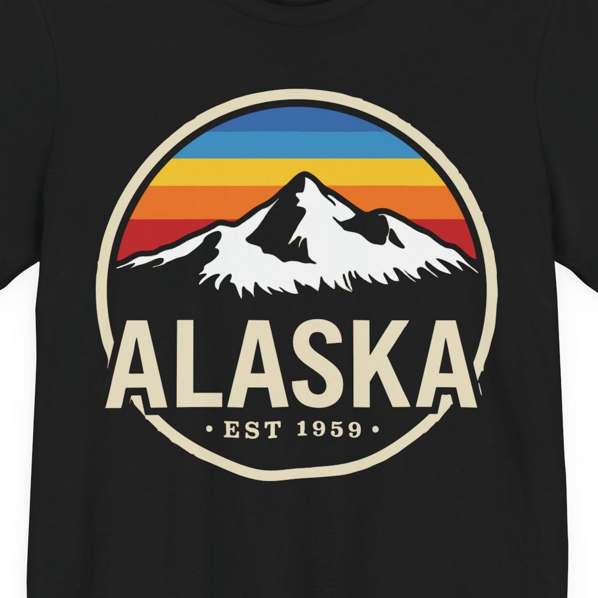 Alaska Vintage Mountain Sunset Shirt Premium T-Shirt – Black – Alaska Cruise Shirts Close Up