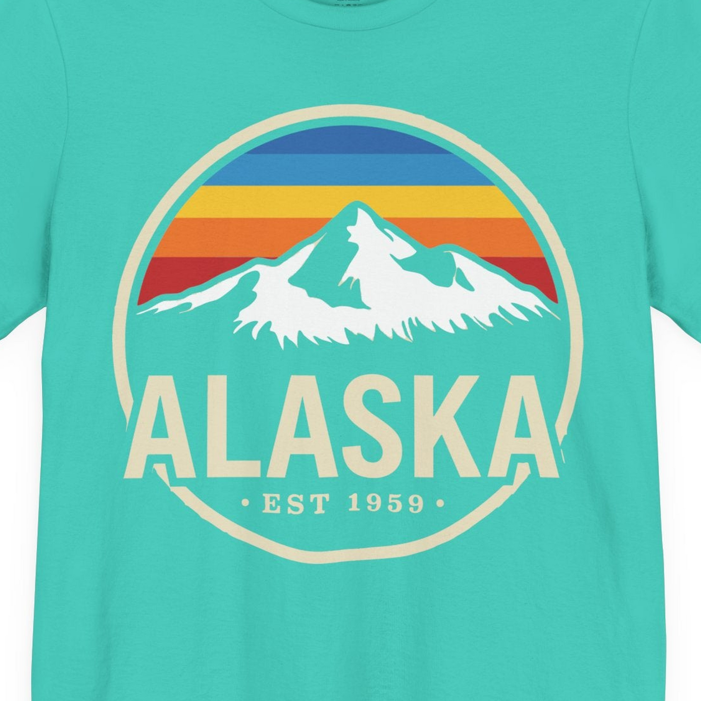 Alaska Vintage Mountain Sunset Shirt Premium T-Shirt – Teal – Alaska Cruise Shirts Close Up