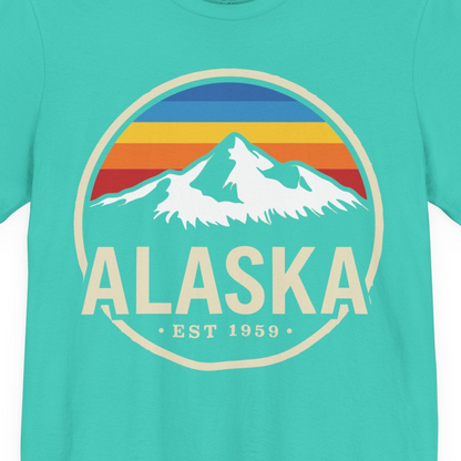 Alaska Vintage Mountain Sunset Shirt Premium T-Shirt – Teal – Alaska Cruise Shirts Close Up