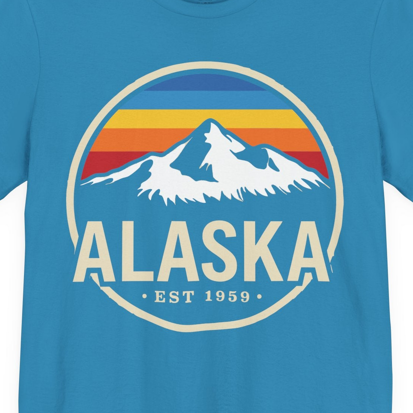 Alaska Vintage Mountain Sunset Shirt Premium T-Shirt – Aqua – Alaska Cruise Shirts Close Up