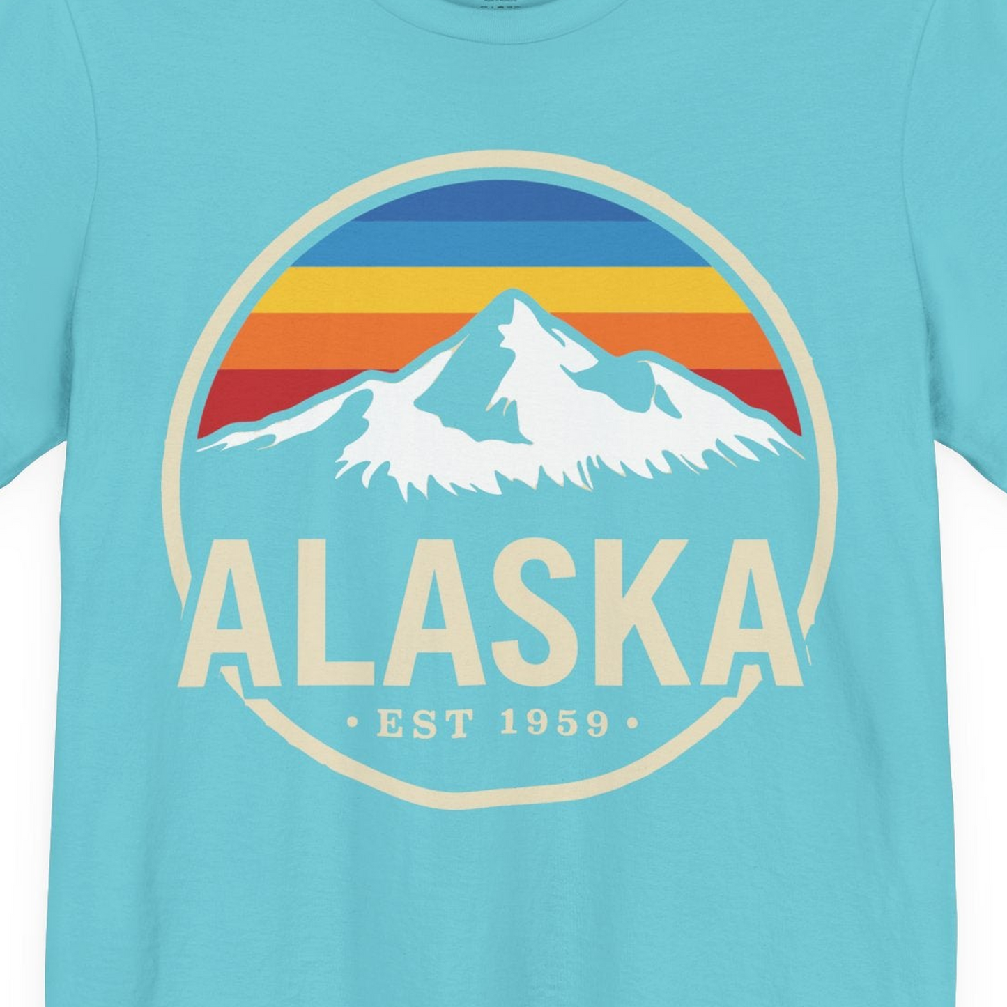 Alaska Vintage Mountain Sunset Shirt Premium T-Shirt – Turquoise – Alaska Cruise Shirts Close Up