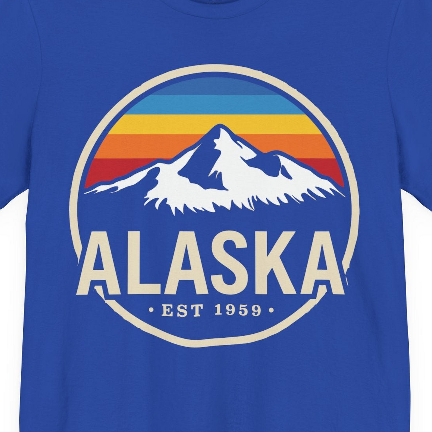 Alaska Vintage Mountain Sunset Shirt Premium T-Shirt – True Royal – Alaska Cruise Shirts Close Up