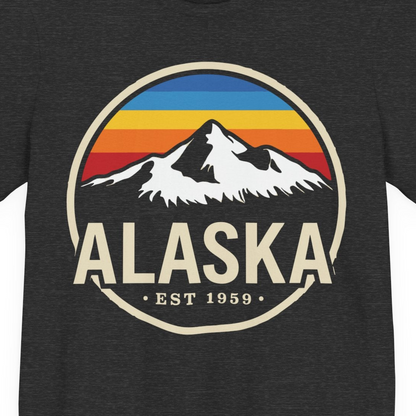Alaska Vintage Mountain Sunset Shirt Premium T-Shirt – Dark Grey Heather – Alaska Cruise Shirts Close Up