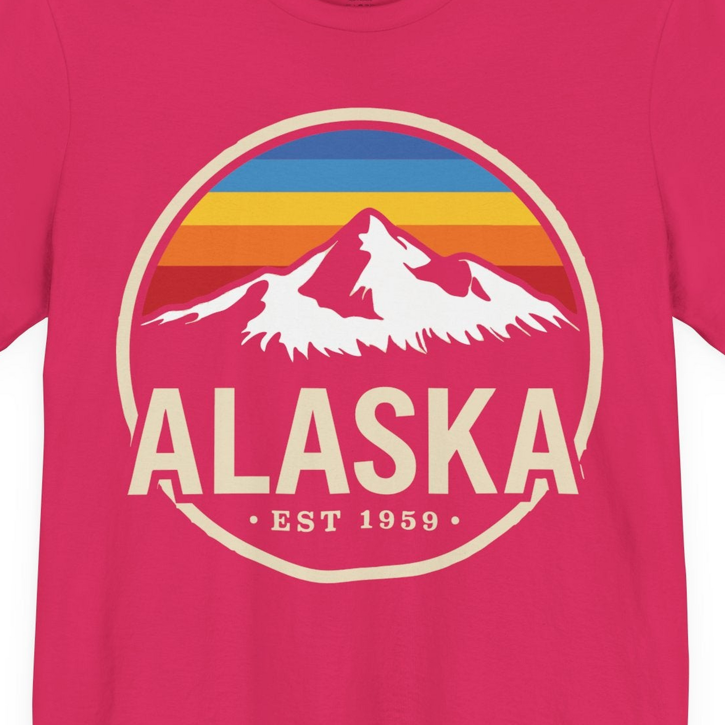 Alaska Vintage Mountain Sunset Shirt Premium T-Shirt – Fuchsia – Alaska Cruise Shirts Close Up