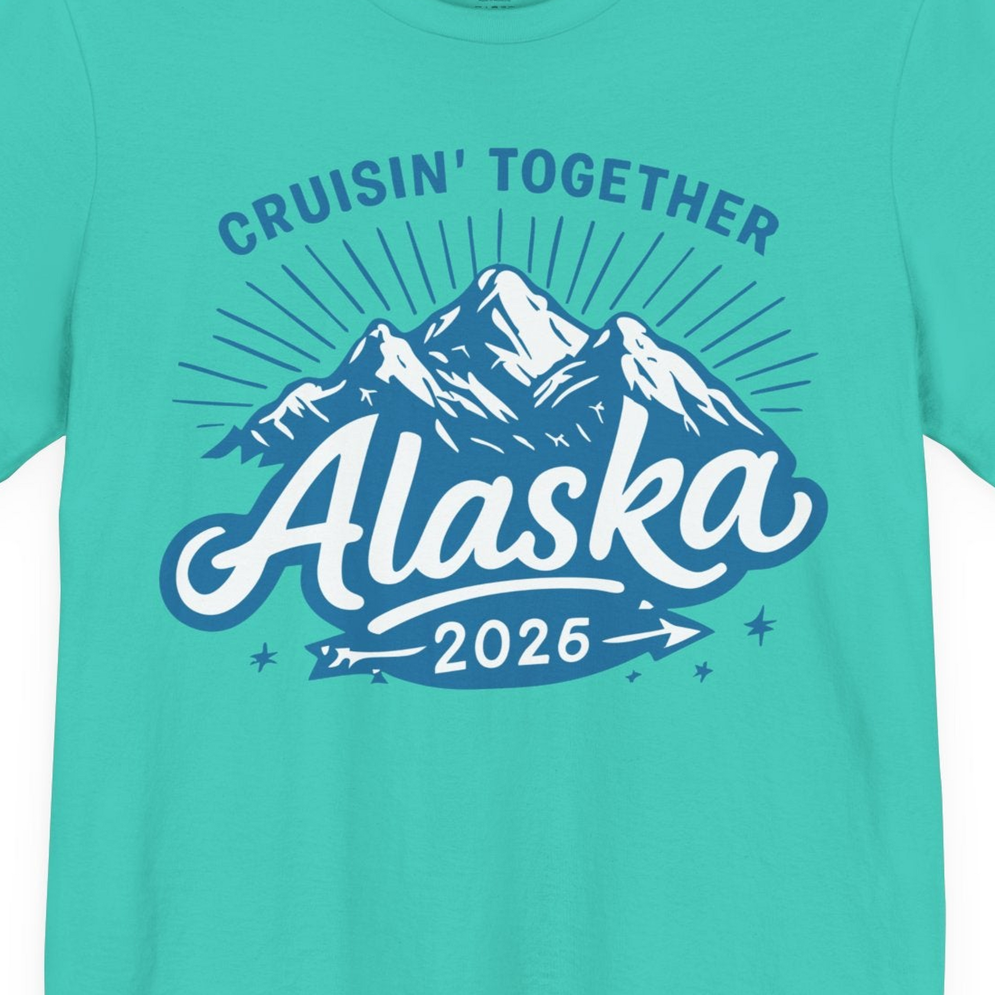 Alaska Cruise Mountains Adventure Shirt Premium T-Shirt – Teal – Alaska Cruise Shirts Close Up
