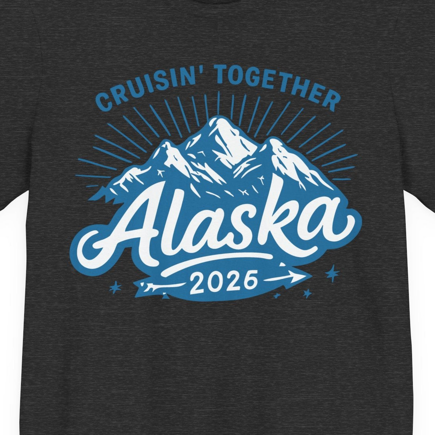 Alaska Cruise Mountains Adventure Shirt Premium T-Shirt – Dark Grey Heather – Alaska Cruise Shirts Close Up