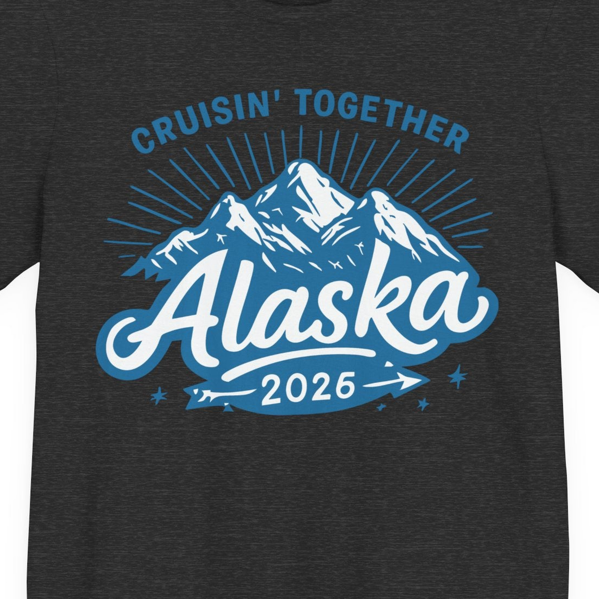 Alaska Cruise Mountains Adventure Shirt Premium T-Shirt – Dark Grey Heather – Alaska Cruise Shirts Close Up