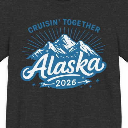 Alaska Cruise Mountains Adventure Shirt Premium T-Shirt – Dark Grey Heather – Alaska Cruise Shirts Close Up