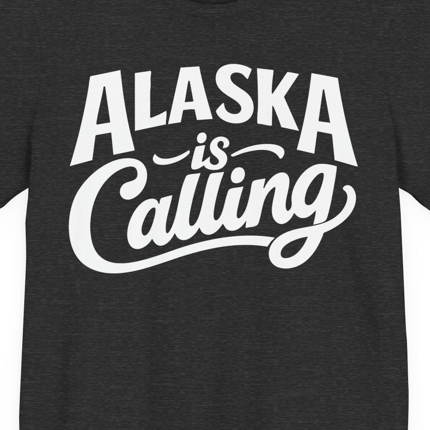 Alaska Is Calling Shirt Premium T-Shirt – Dark Grey Heather – Alaska Cruise Shirts Close Up