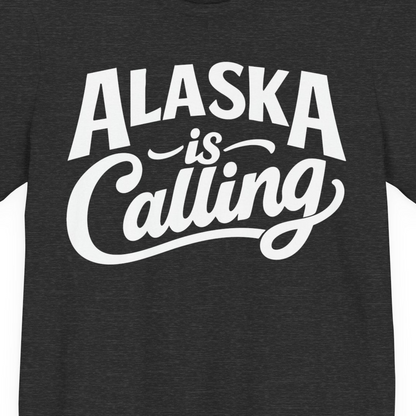 Alaska Is Calling Shirt Premium T-Shirt – Dark Grey Heather – Alaska Cruise Shirts Close Up