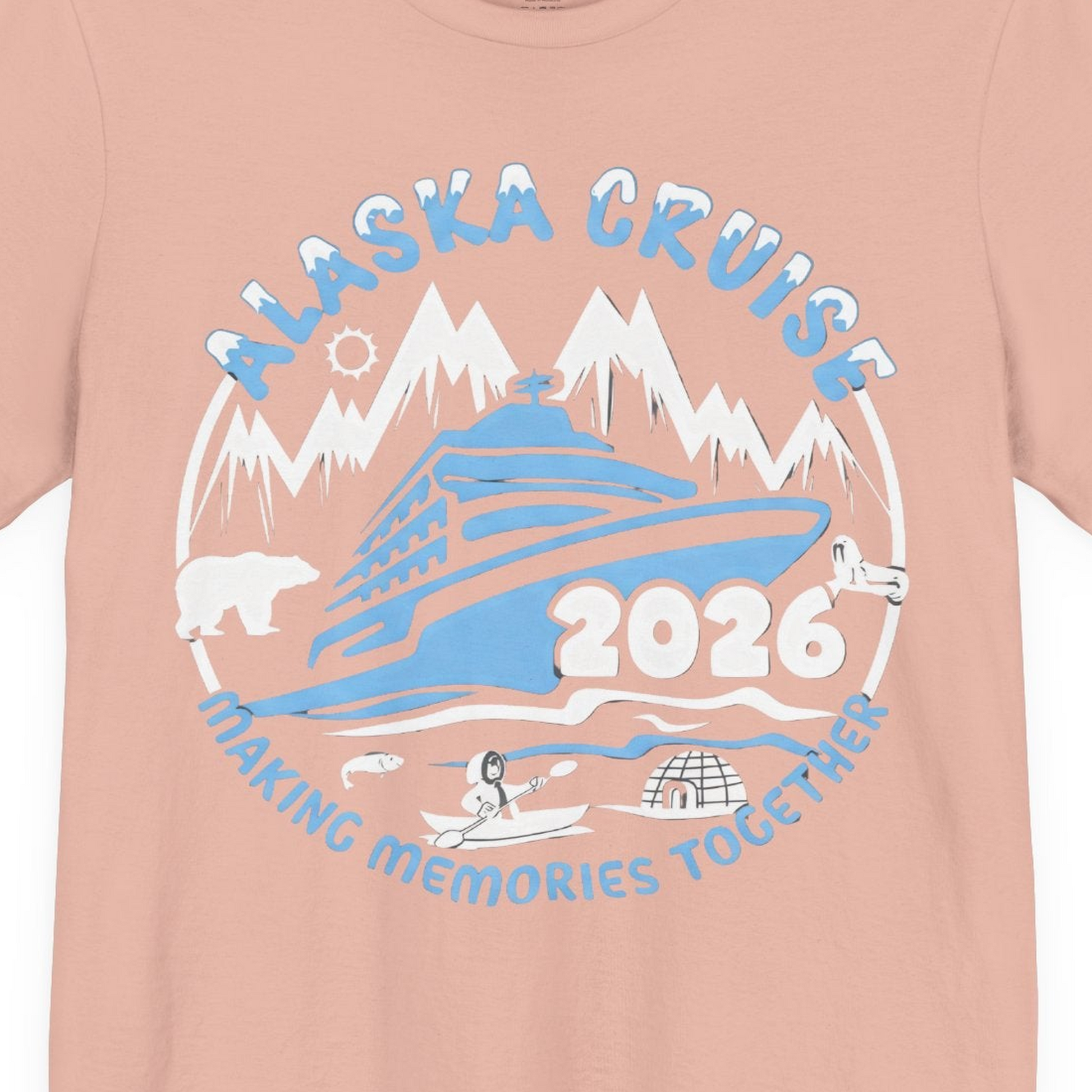 Alaska Cruise 2026 Adventure Shirt Premium T-Shirt – Peach – Alaska Cruise Shirts Close Up