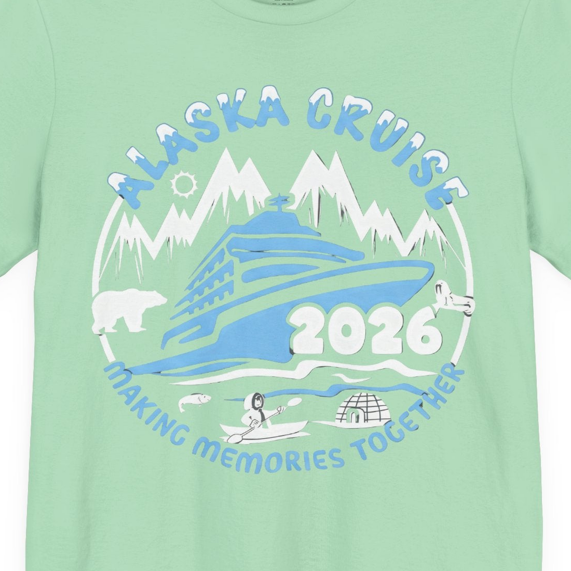 Alaska Cruise 2026 Adventure Shirt Premium T-Shirt – Mint – Alaska Cruise Shirts Close Up