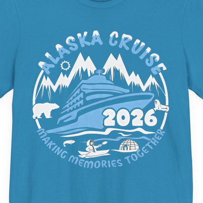 Alaska Cruise 2026 Adventure Shirt Premium T-Shirt – Aqua – Alaska Cruise Shirts Close Up