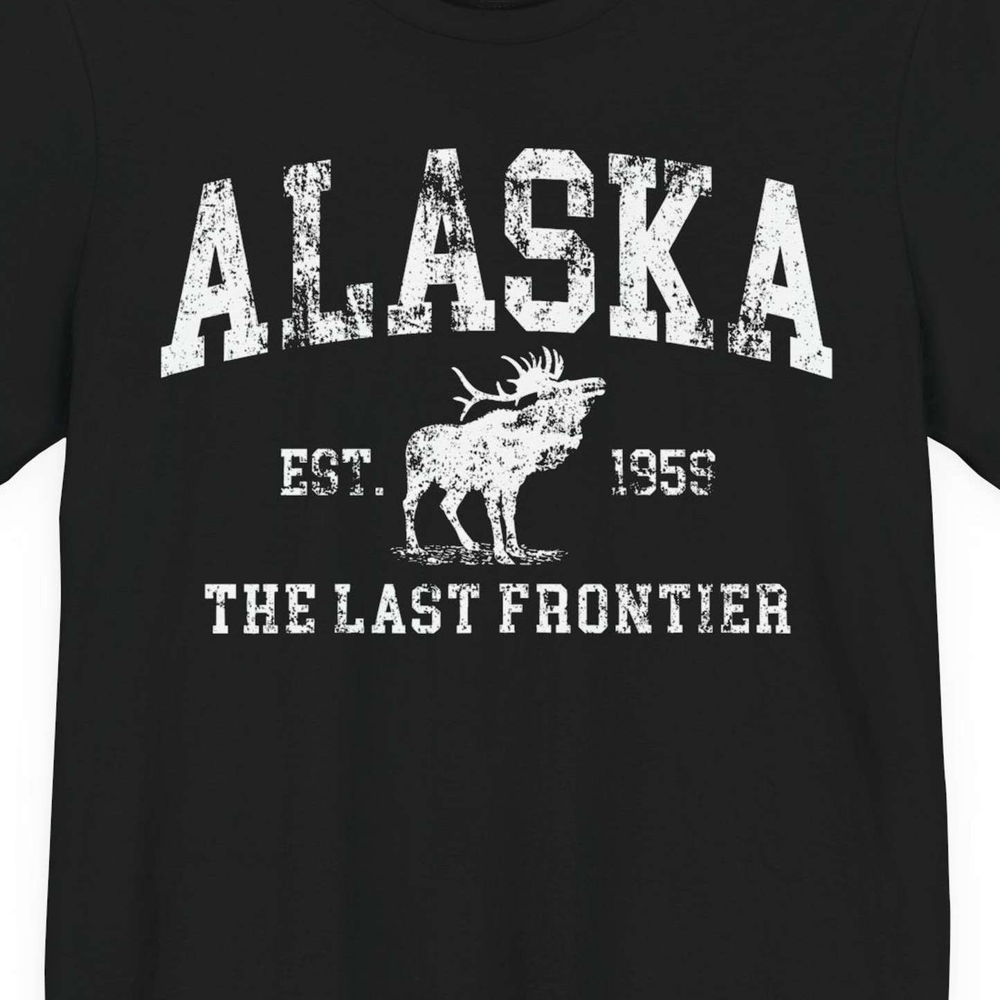 Vintage Alaska Moose Shirt Premium T-Shirt – Black – Alaska Cruise Shirts Close Up