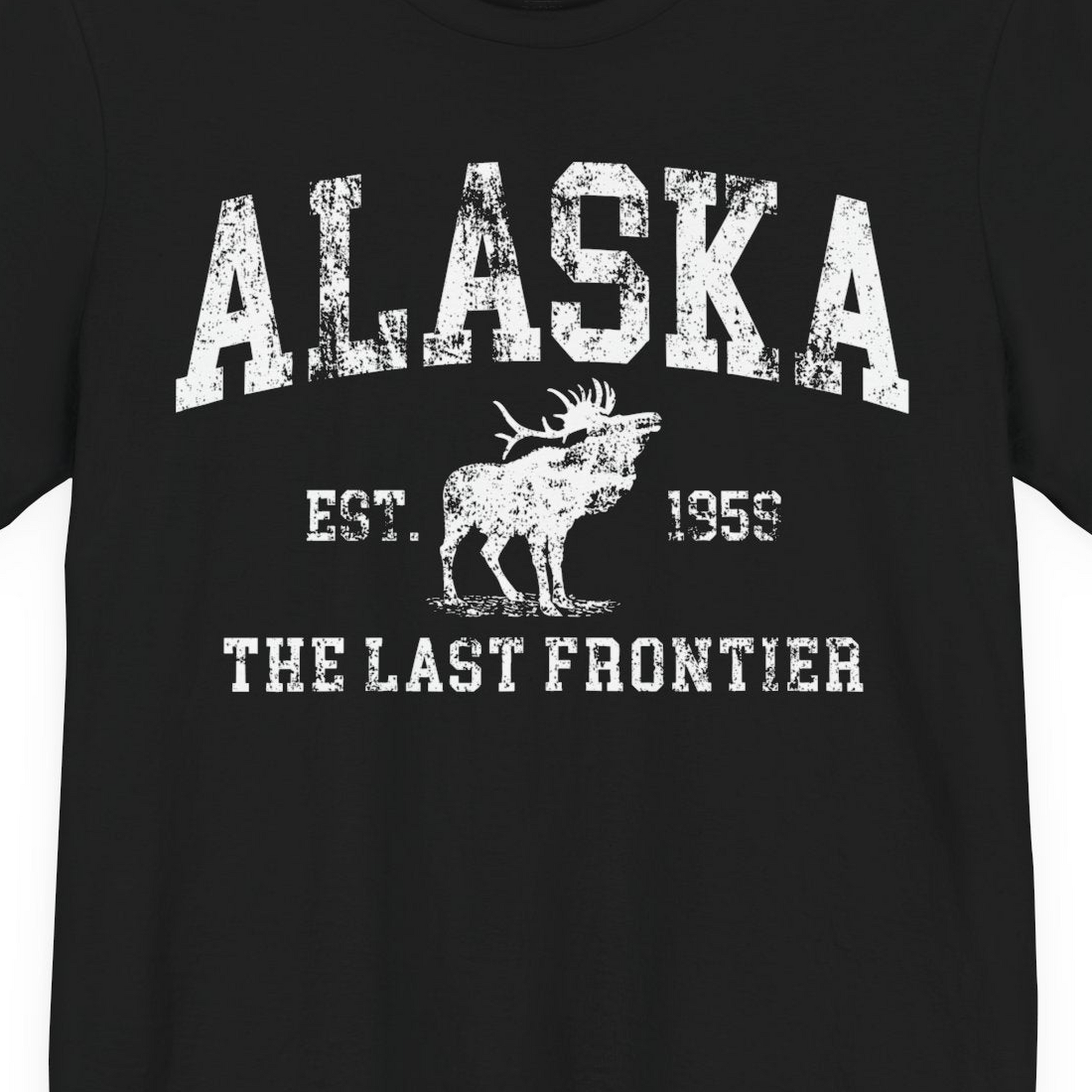 Vintage Alaska Moose Shirt Premium T-Shirt – Black – Alaska Cruise Shirts Close Up