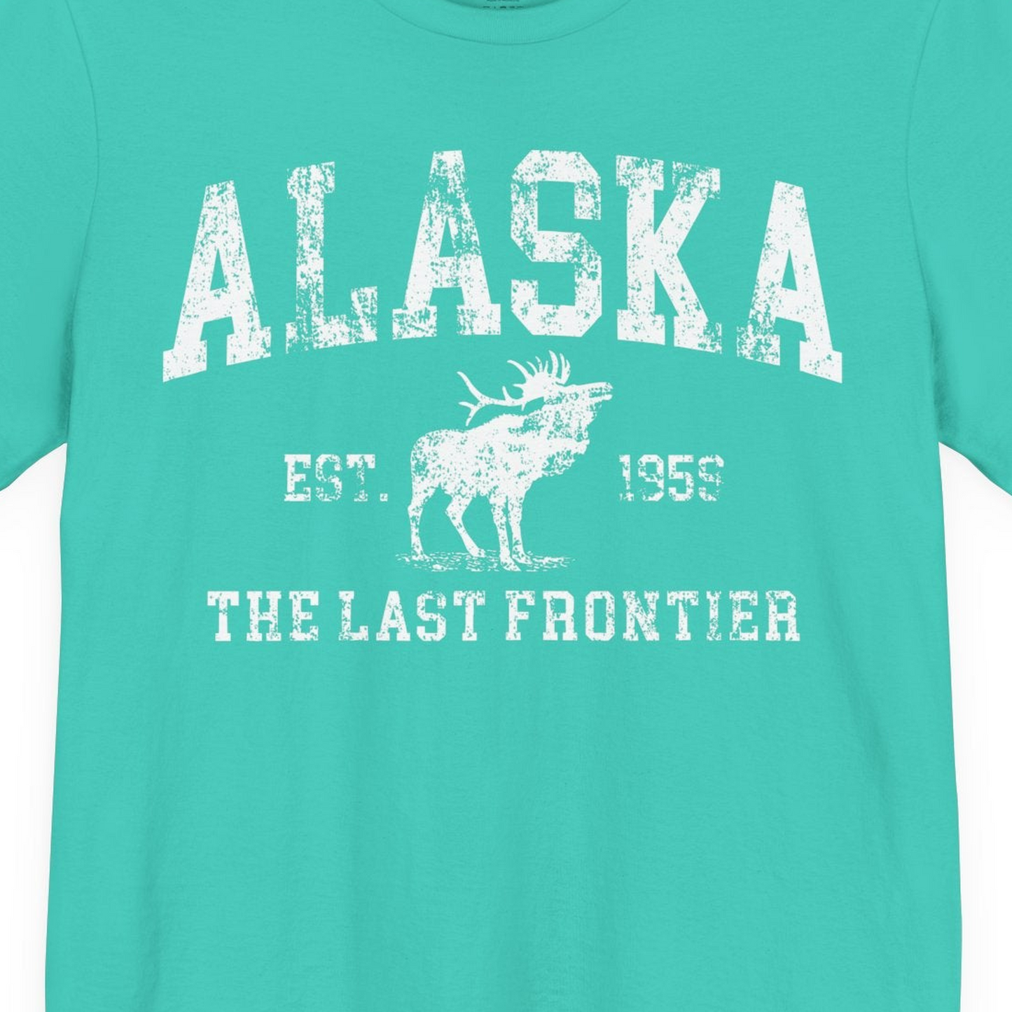 Vintage Alaska Moose Shirt Premium T-Shirt – Teal – Alaska Cruise Shirts Close Up