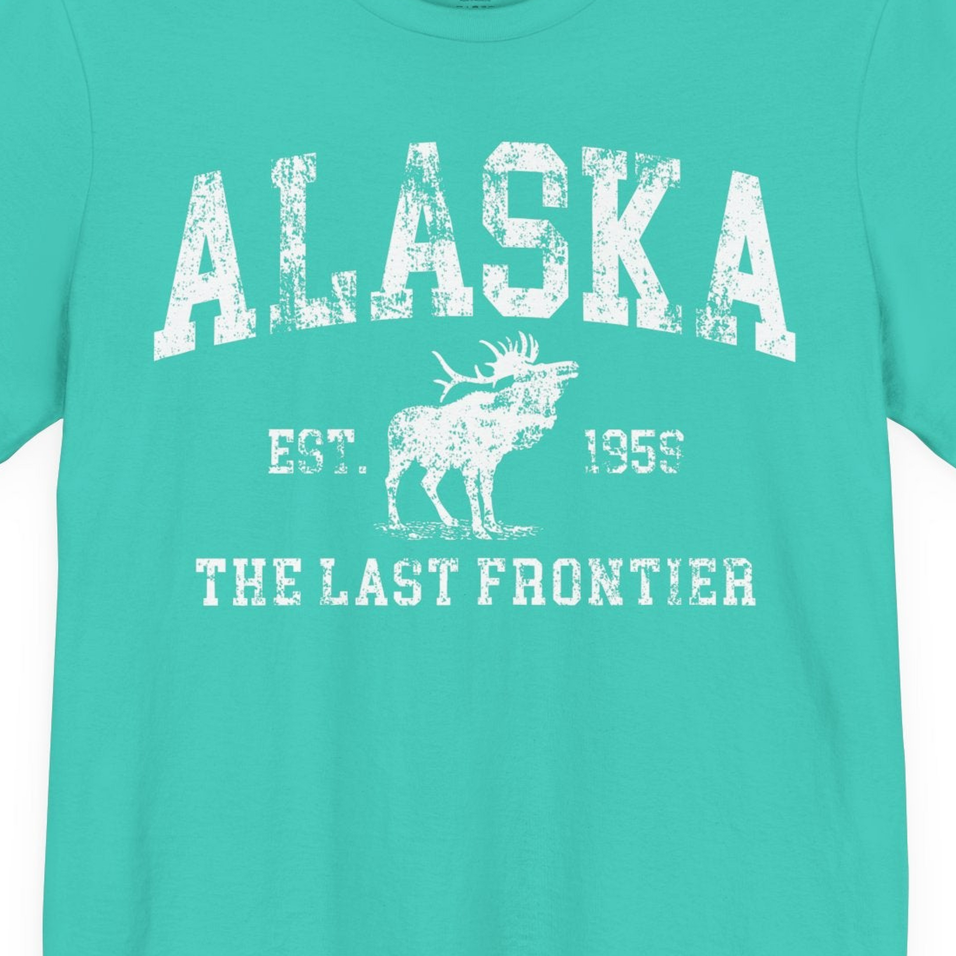 Vintage Alaska Moose Shirt Premium T-Shirt – Teal – Alaska Cruise Shirts Close Up