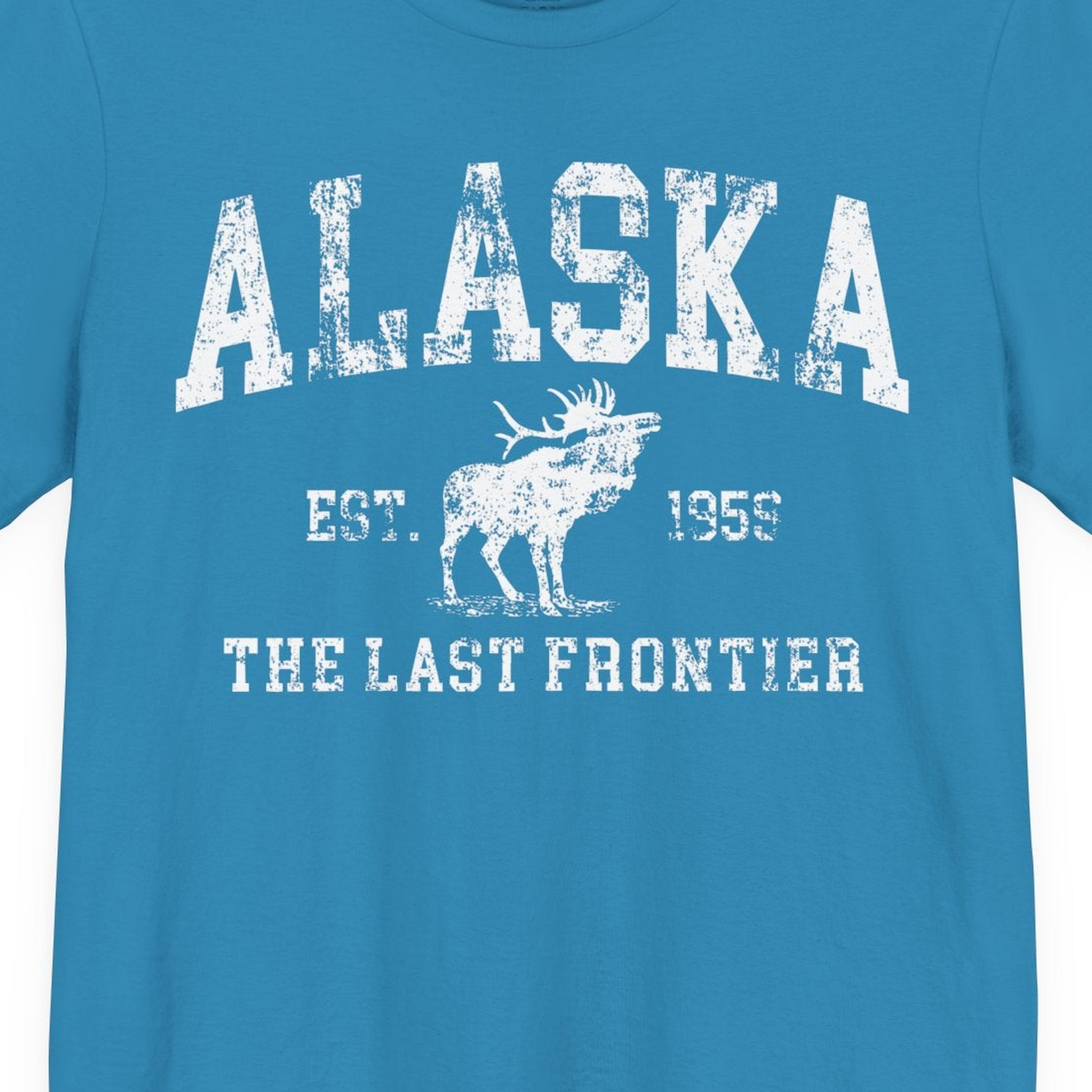 Vintage Alaska Moose Shirt Premium T-Shirt – Aqua – Alaska Cruise Shirts Close Up