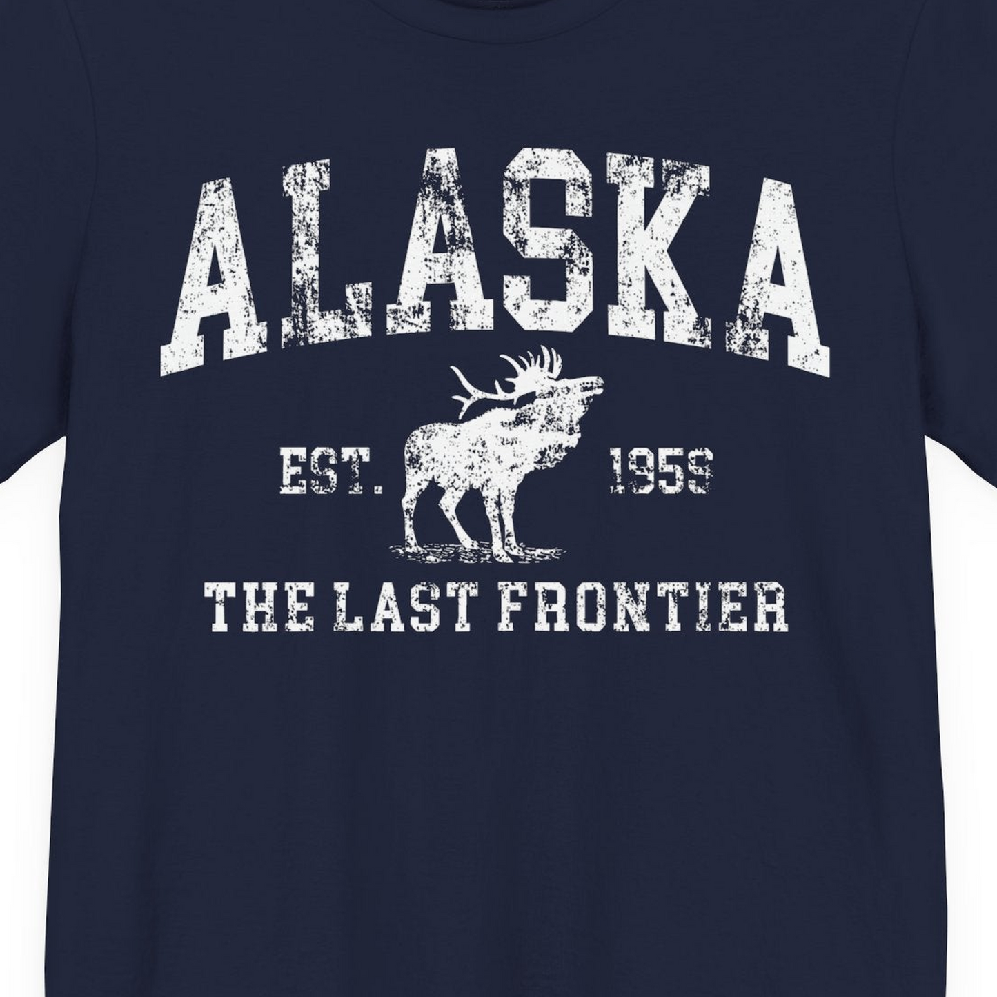 Vintage Alaska Moose Shirt Premium T-Shirt – Navy – Alaska Cruise Shirts Close Up