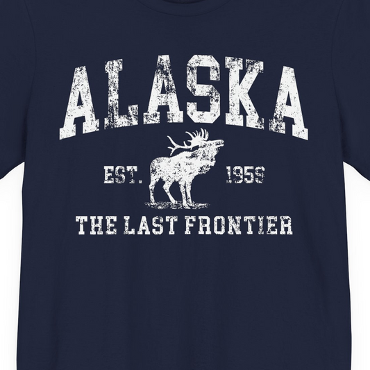 Vintage Alaska Moose Shirt Premium T-Shirt – Navy – Alaska Cruise Shirts Close Up