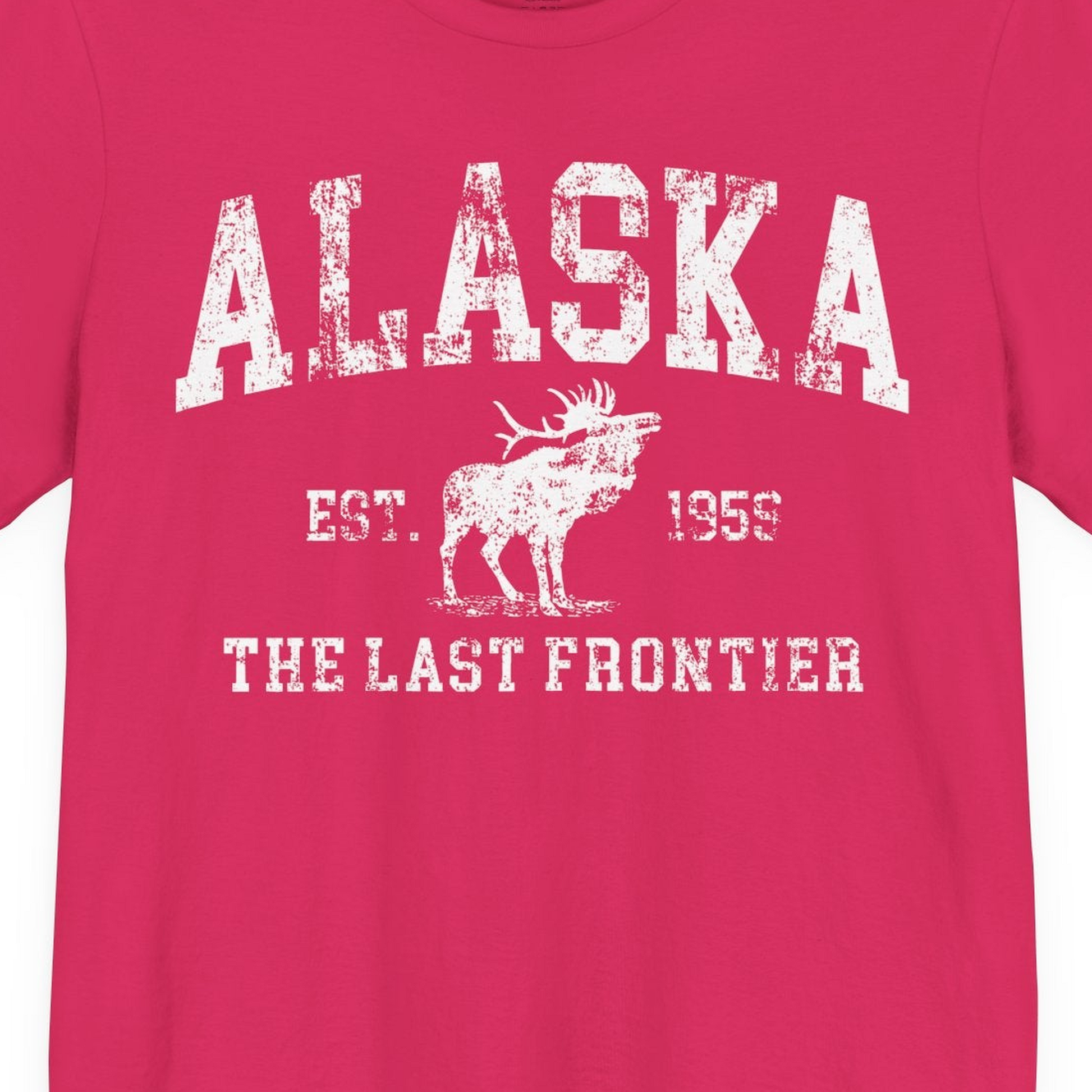 Vintage Alaska Moose Shirt Premium T-Shirt – Fuchsia – Alaska Cruise Shirts Close Up