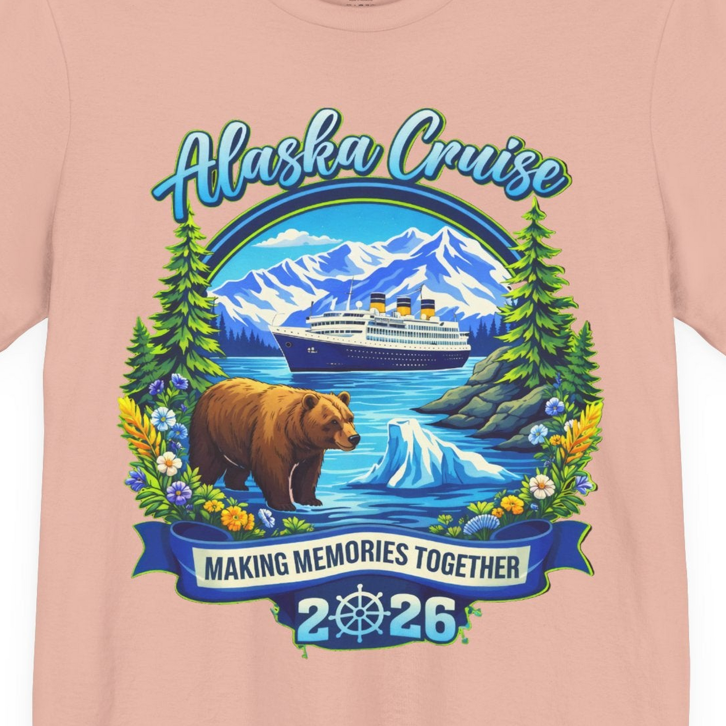 Alaska Cruise 2026 Family Shirt Premium T-Shirt – Peach – Alaska Cruise Shirts Close Up