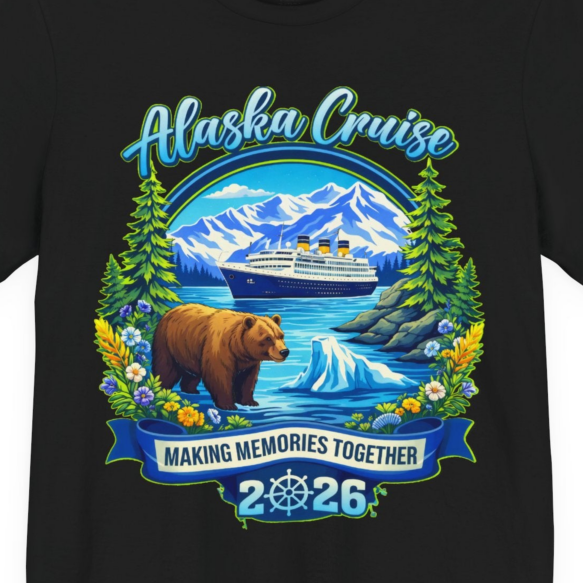 Alaska Cruise 2026 Family Shirt Premium T-Shirt – Black – Alaska Cruise Shirts Close Up