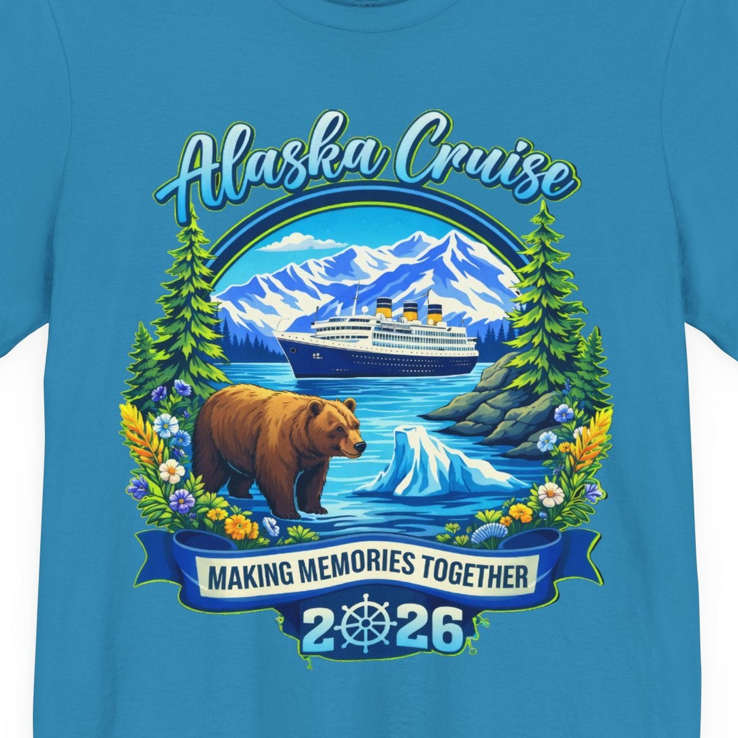 Alaska Cruise 2026 Family Shirt Premium T-Shirt – Aqua – Alaska Cruise Shirts Close Up