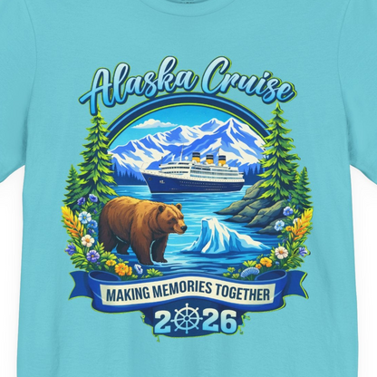 Alaska Cruise 2026 Family Shirt Premium T-Shirt – Turquoise – Alaska Cruise Shirts Close Up