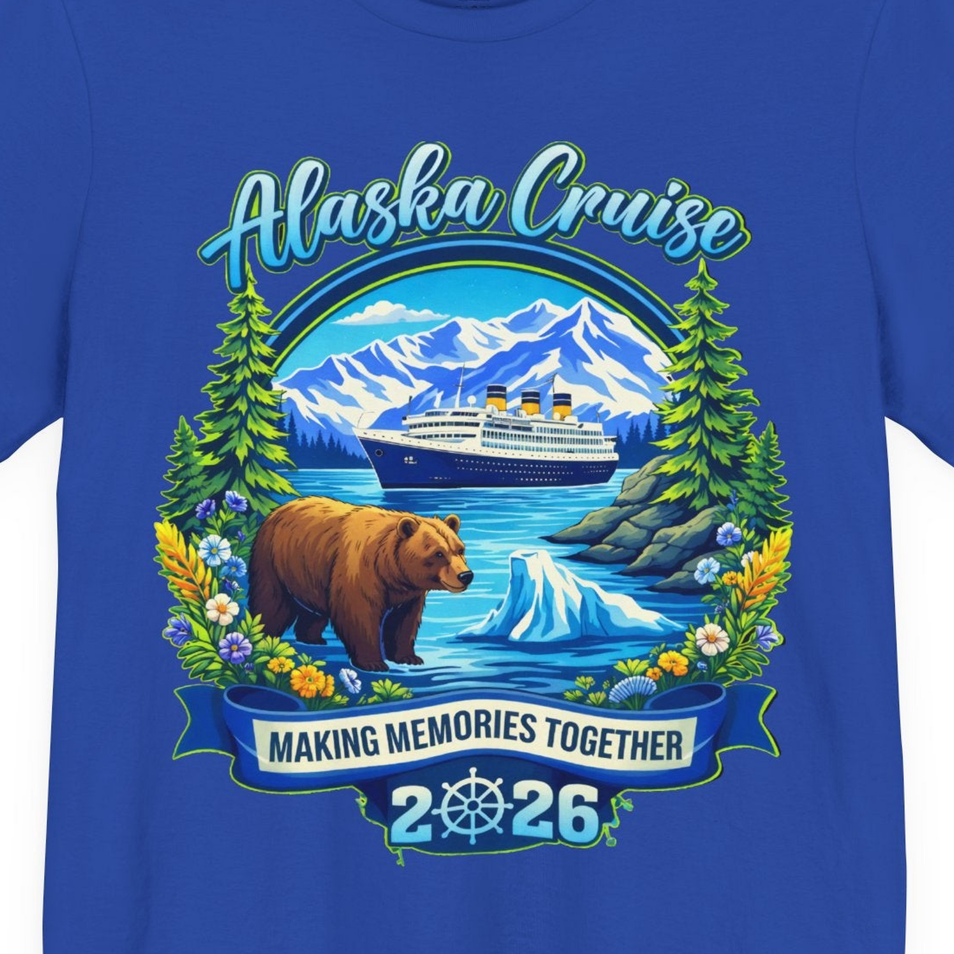 Alaska Cruise 2026 Family Shirt Premium T-Shirt – True Royal – Alaska Cruise Shirts Close Up