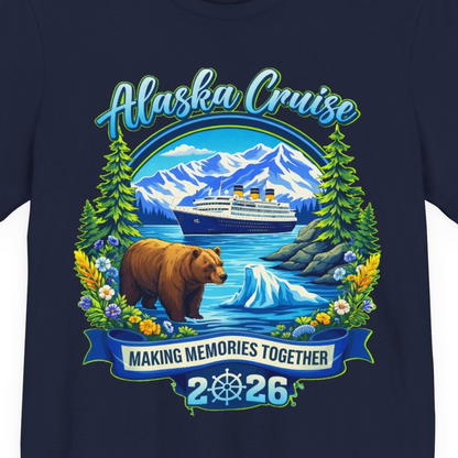 Alaska Cruise 2026 Family Shirt Premium T-Shirt – Navy – Alaska Cruise Shirts Close Up