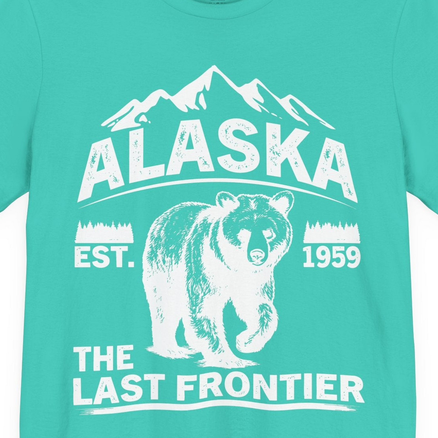 Alaska Bear Shirt Premium T-Shirt – Teal – Alaska Cruise Shirts Close Up
