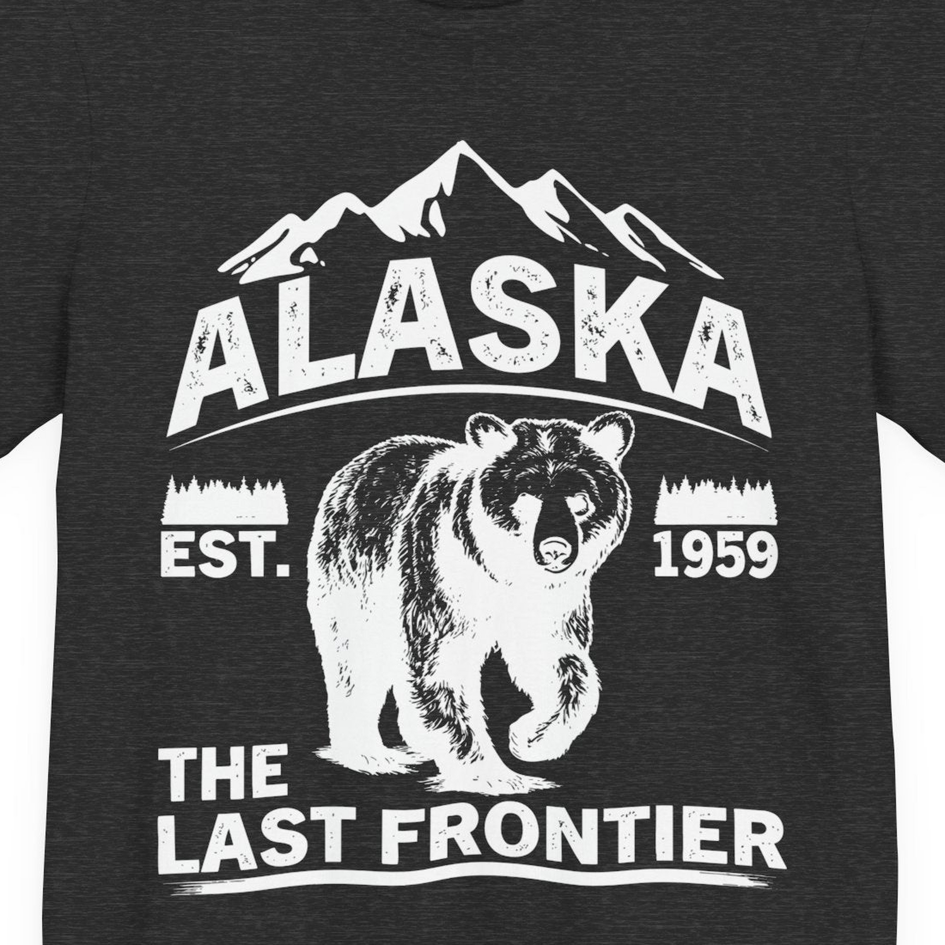 Alaska Bear Shirt Premium T-Shirt – Dark Grey Heather – Alaska Cruise Shirts Close Up