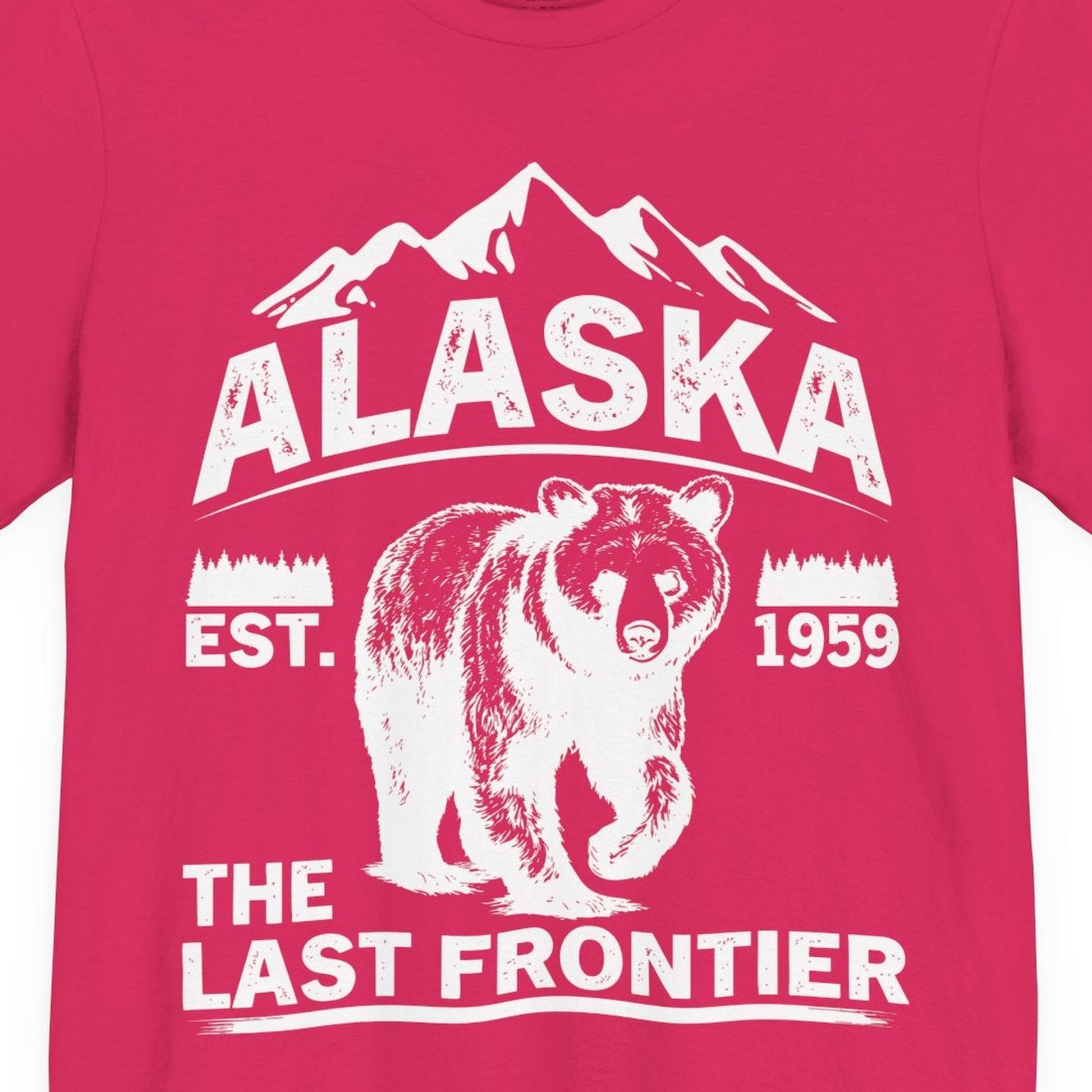 Alaska Bear Shirt Premium T-Shirt – Fuchsia – Alaska Cruise Shirts Close Up