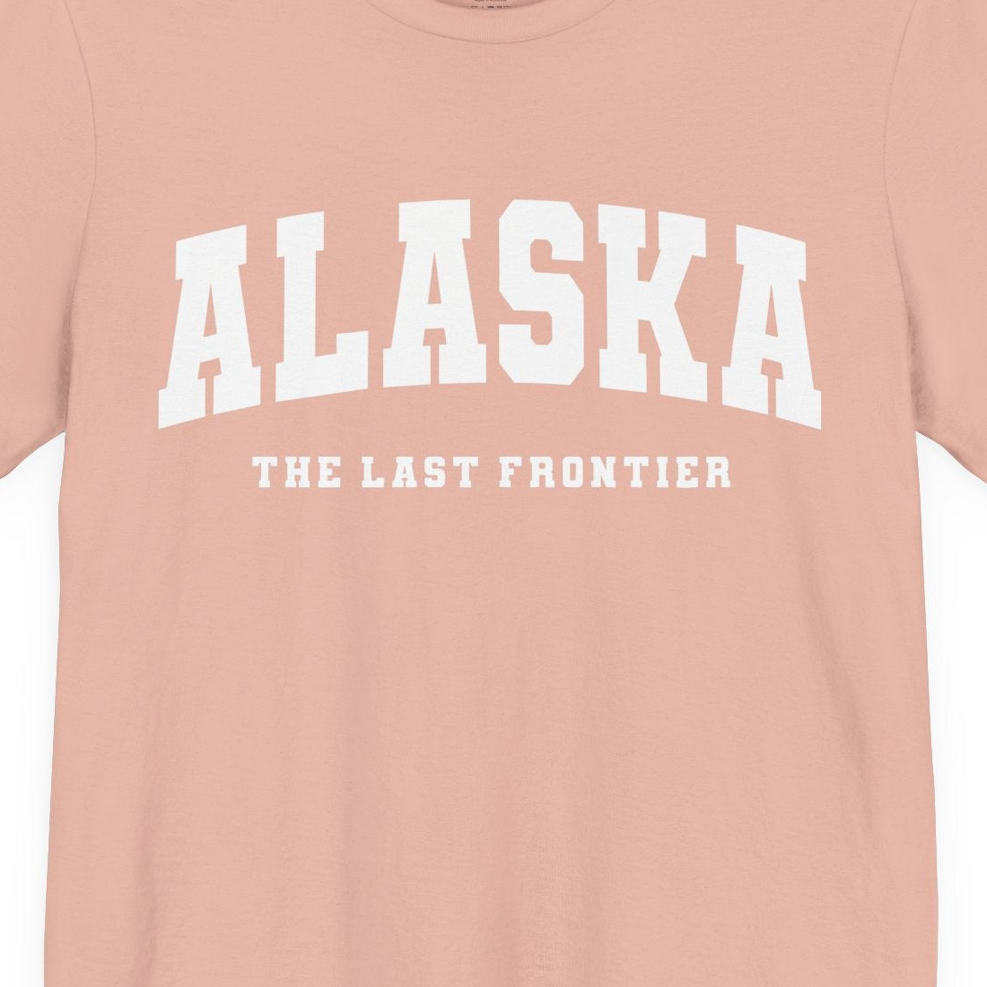 Alaska The Last Frontier Bold Collegiate Vintage State Pride Shirt — Premium Tee Premium T-Shirt – Peach – Alaska Cruise Shirts Close Up