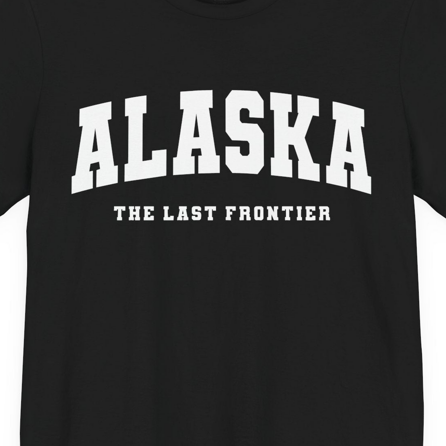 Alaska The Last Frontier Bold Collegiate Vintage State Pride Shirt — Premium Tee Premium T-Shirt – Black – Alaska Cruise Shirts Close Up