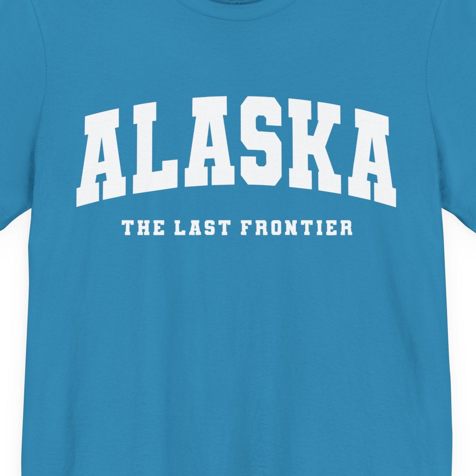 Alaska The Last Frontier Bold Collegiate Vintage State Pride Shirt — Premium Tee Premium T-Shirt – Aqua – Alaska Cruise Shirts Close Up