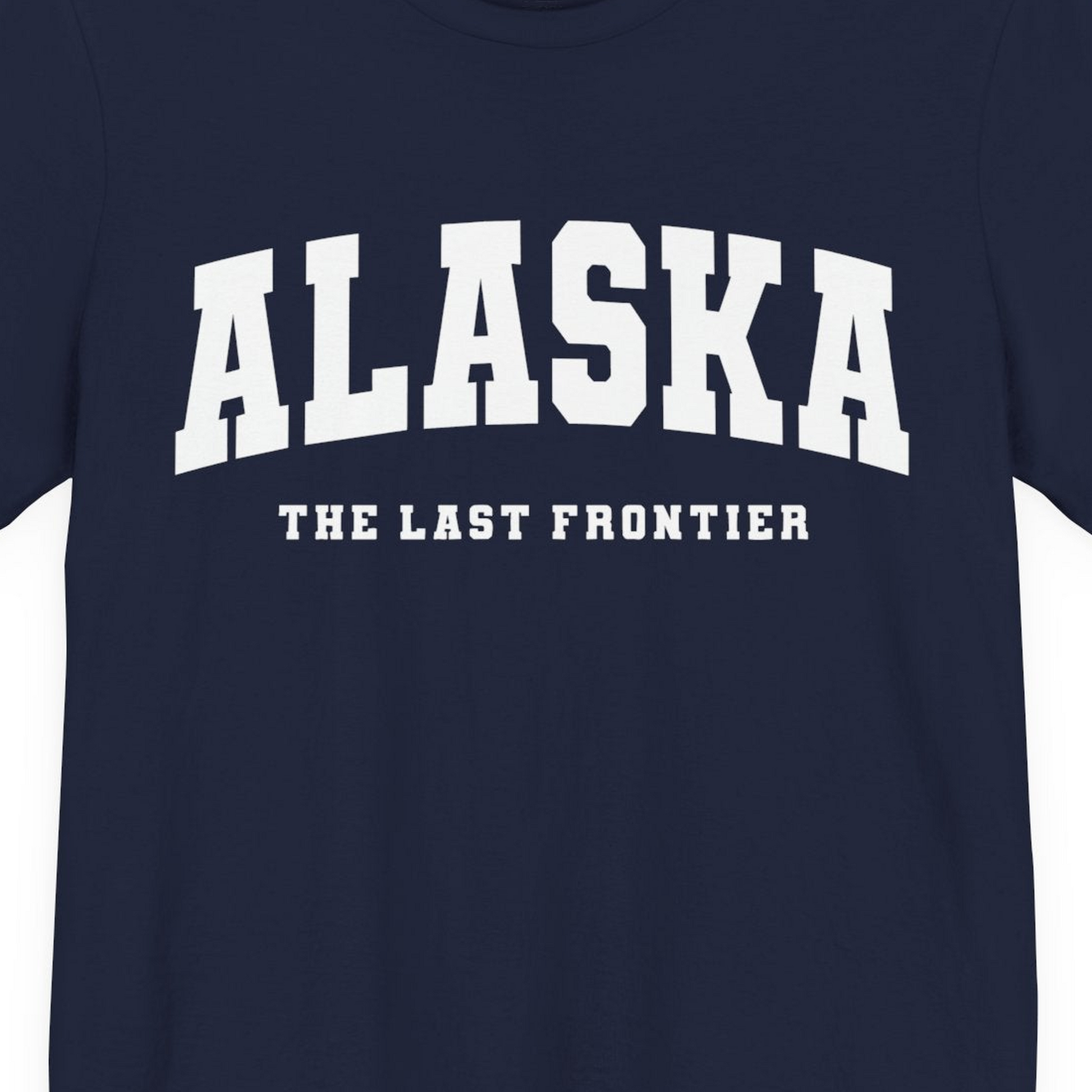 Alaska The Last Frontier Bold Collegiate Vintage State Pride Shirt — Premium Tee Premium T-Shirt – Navy – Alaska Cruise Shirts Close Up