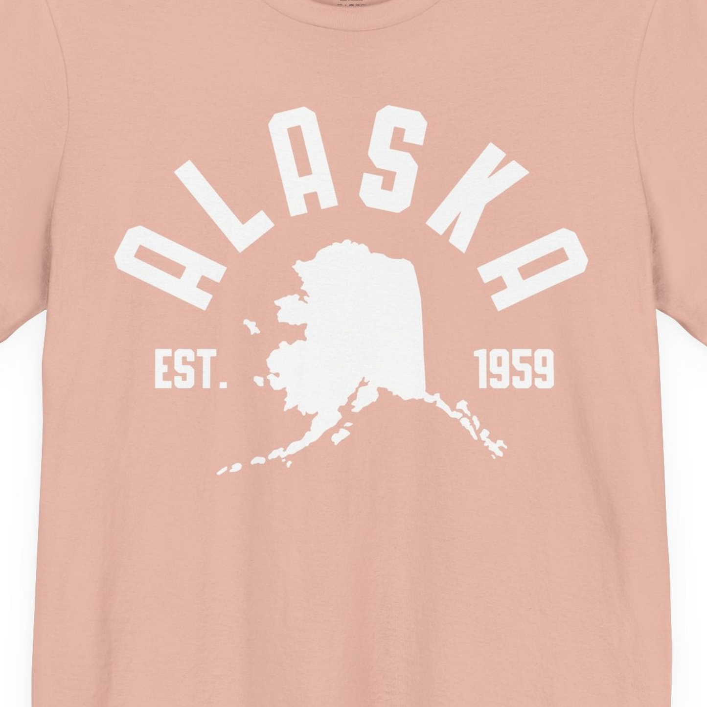 Vintage Alaska State Outline Est 1959 Retro Collegiate Shirt — Premium Tee Premium T-Shirt – Peach – Alaska Cruise Shirts Close Up