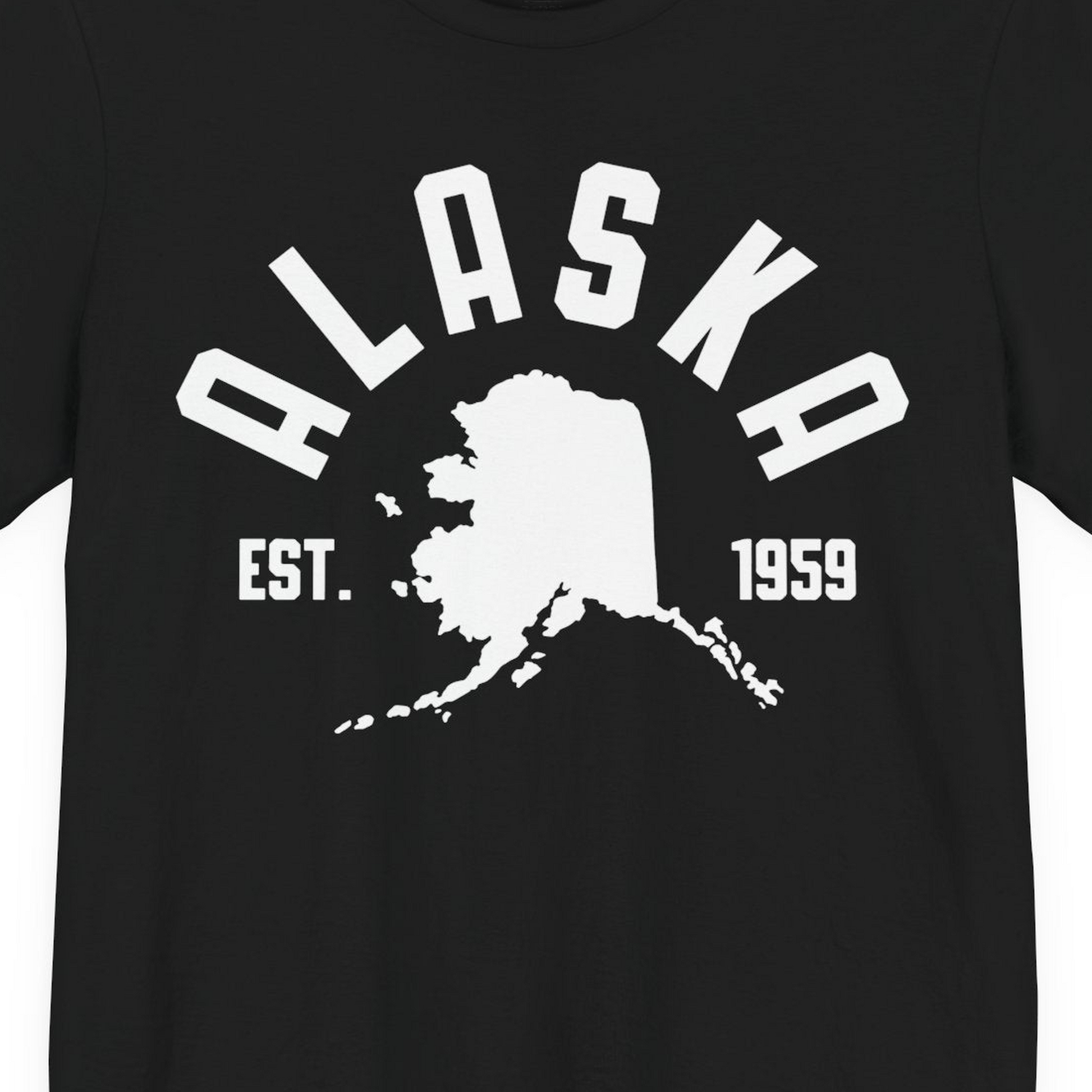 Vintage Alaska State Outline Est 1959 Retro Collegiate Shirt — Premium Tee Premium T-Shirt – Black – Alaska Cruise Shirts Close Up
