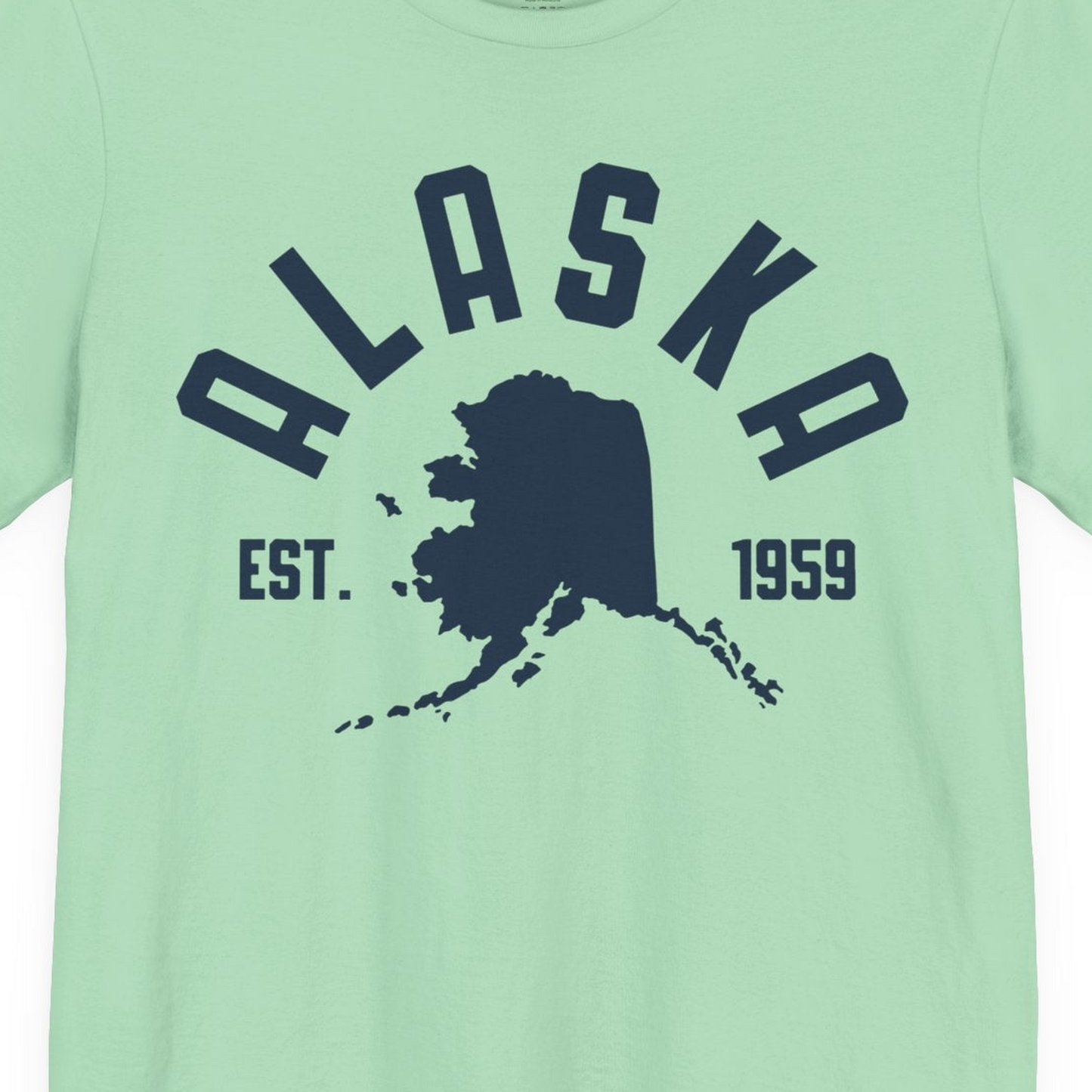 Vintage Alaska State Outline Est 1959 Retro Collegiate Shirt — Premium Tee Premium T-Shirt – Mint – Alaska Cruise Shirts Close Up