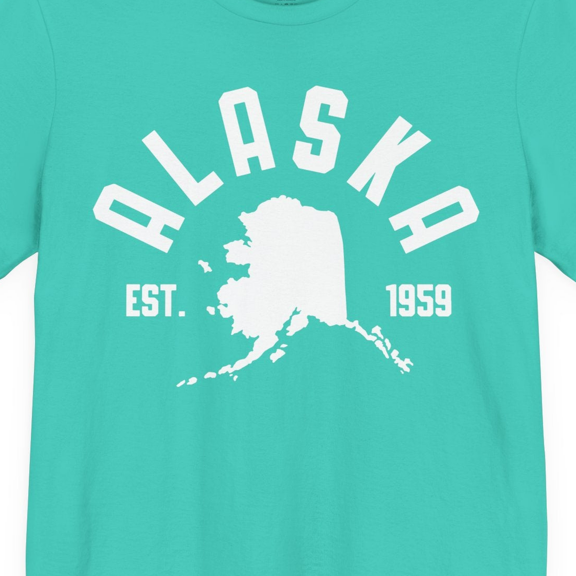 Vintage Alaska State Outline Est 1959 Retro Collegiate Shirt — Premium Tee Premium T-Shirt – Teal – Alaska Cruise Shirts Close Up