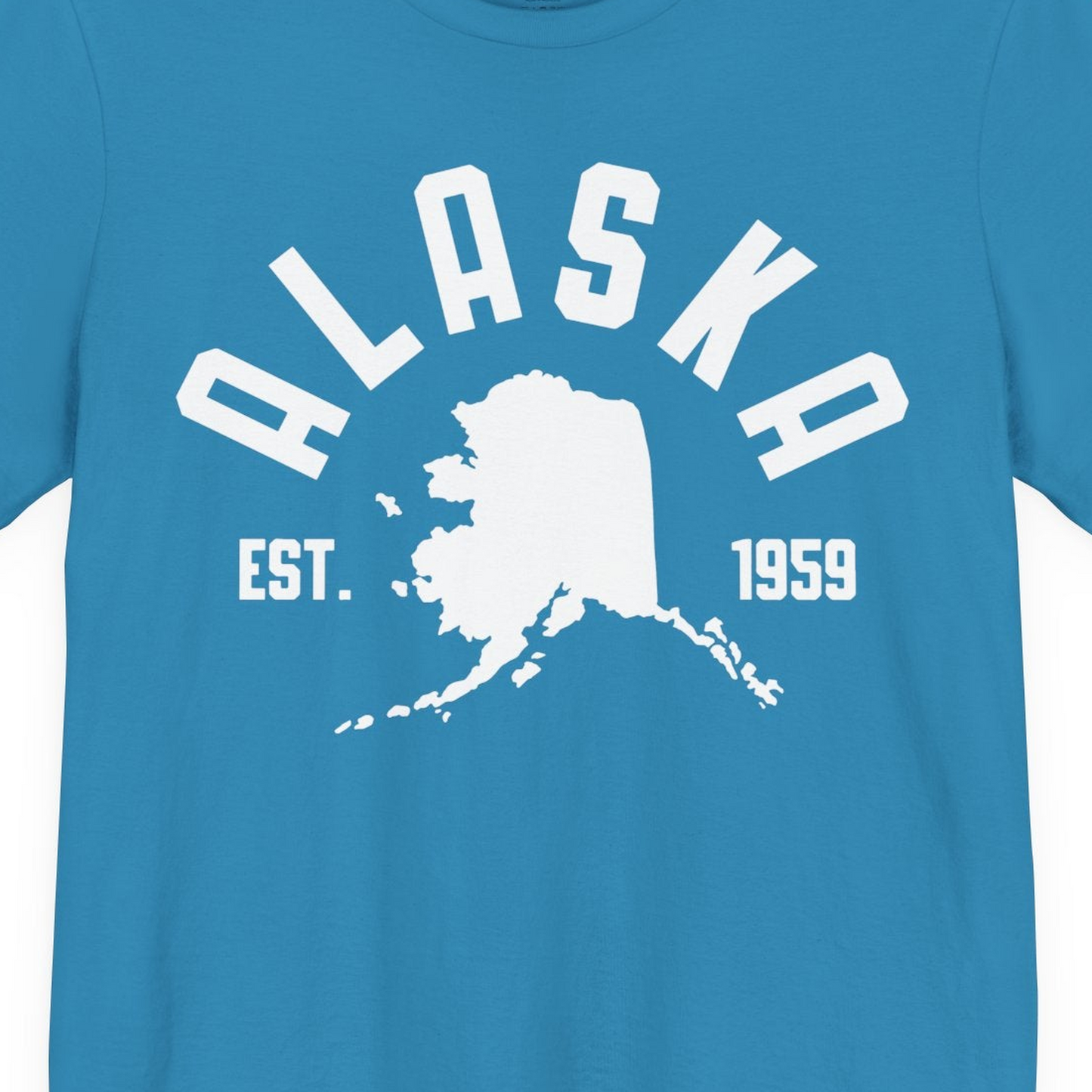 Vintage Alaska State Outline Est 1959 Retro Collegiate Shirt — Premium Tee Premium T-Shirt – Aqua – Alaska Cruise Shirts Close Up