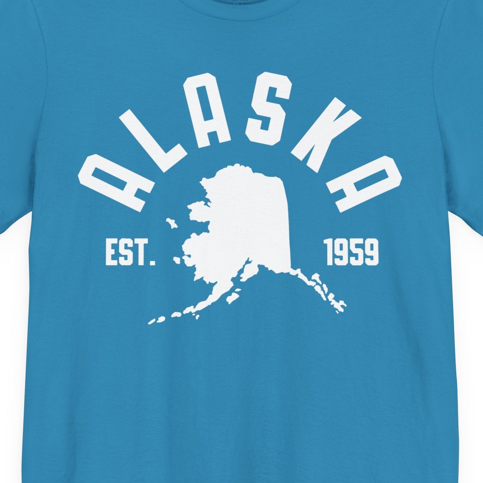 Vintage Alaska State Outline Est 1959 Retro Collegiate Shirt — Premium Tee Premium T-Shirt – Aqua – Alaska Cruise Shirts Close Up