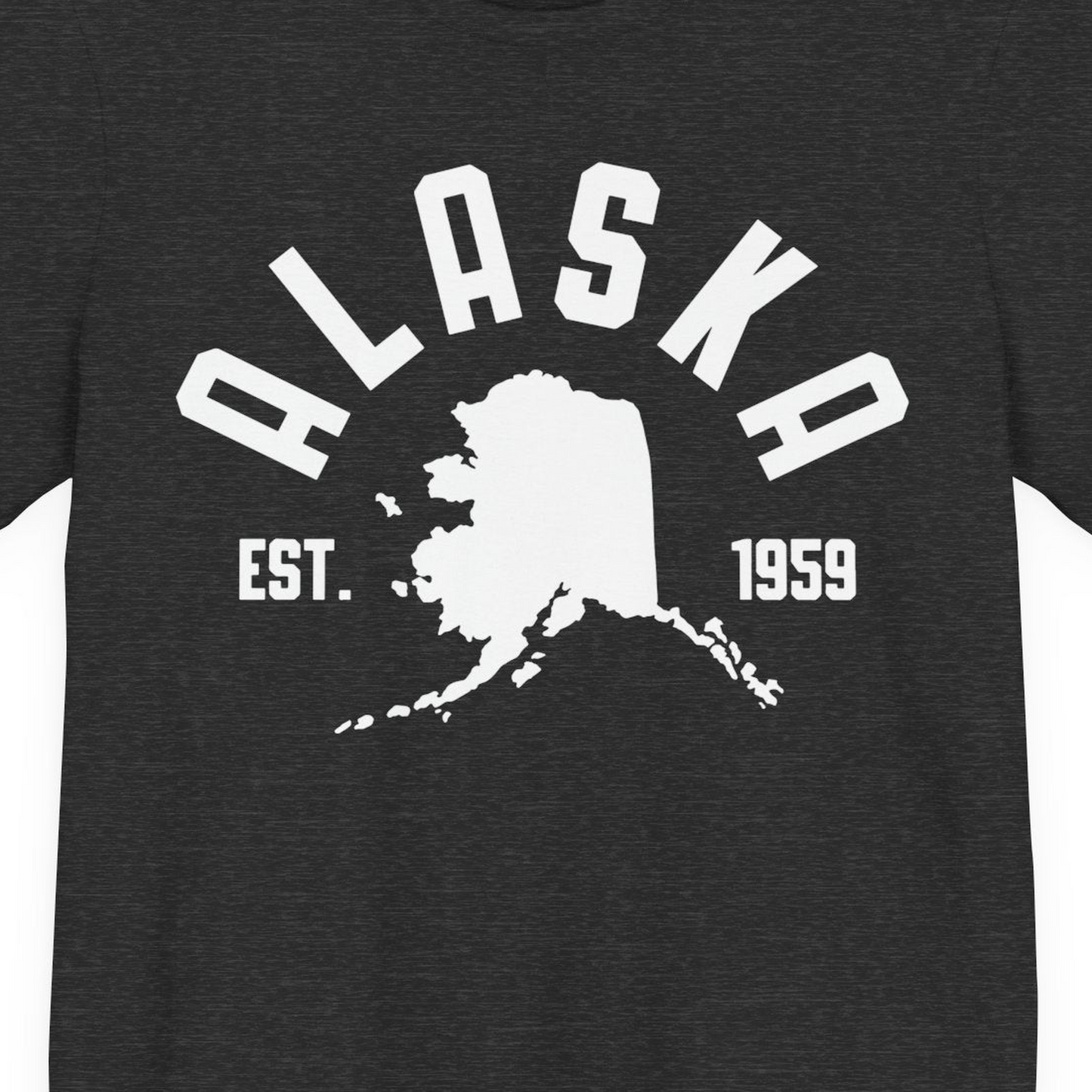 Vintage Alaska State Outline Est 1959 Retro Collegiate Shirt — Premium Tee Premium T-Shirt – Dark Grey Heather – Alaska Cruise Shirts Close Up